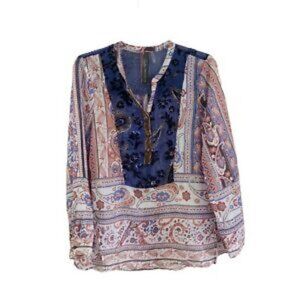 Aratta Silent Journey Blouse Top Paisley Velvet Burnout Art to Wear Size Small